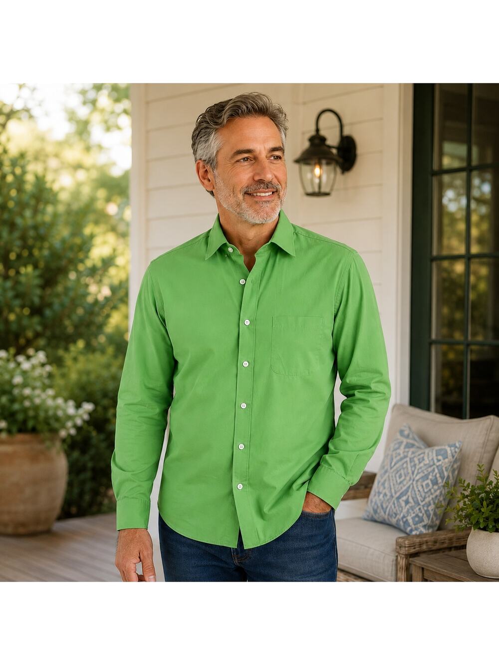 Beverly Hills Polo Club Men’s Slim Fit Green Button Down Shirt Size L 16 34/35